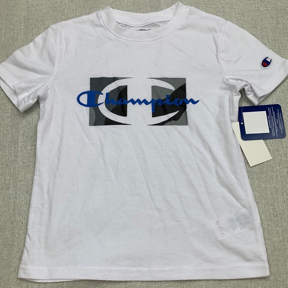 CHAMPION Little Boys Script Over Camo T-shirt Size 7